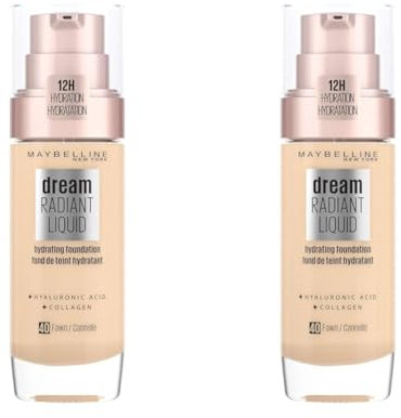 Maybelline New York Make Up, Dream Radiant Liquid Make-Up, Flüssige Foundation, Nr. 40 Fawn, 30 ml (Packung mit 2)