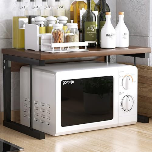 2-Tier Pot & Pan Rack, Microwave Oven & Baker's Rack, Desktop Printer & Fax Stand for Living Room & Home Office, Freestanding Kitchen Countertop Storage Organizer, Dark Oak