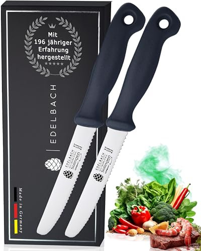 Edelbach Solingen Küchenmesser Set | 'Perfect' Frühstücksmesser m. Wellenschliff | Ultrascharf Messerset Made in Germany | Frühstücksmesser, Steakmesser, Brötchenmesser (2er Frühstücksmesser Set)