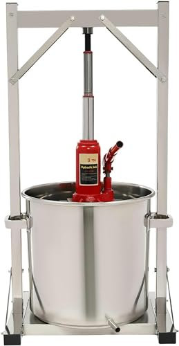 FKINGLRK Máquina de Prensa de Vino de Frutas de 22 l/5,8 GAL, prensador Manual de Jugo de Acero Inoxidable para Queso, Hierbas, Prensa para Hacer Aceite de Oliva y Miel de Verduras