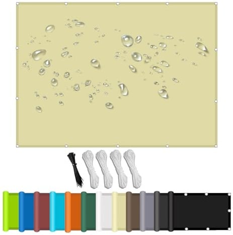 Sonnensegel Wasserdicht Rechteckig mit Ösen,Segeltuch Meterware,Multi Farbe und Größe Sonnensegel Balkon UV Schutz Sonnenschutz Markise Mit Ösen Und Kordel für Balkon Terrasse Garten Beige 4x6m