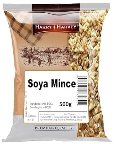 Harry Harvey Dried Soya Mince 500 g | High-Protein Vegetarian Meat Alternative | Textured Soy Chunks for Curries, Bolognese, Stir-Fries | Low Fat, Versatile & Nutritious