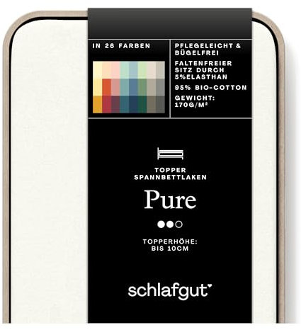 Schlafgut Pure Topper Spannbettlaken 120x200cm bis 130x220cm Off-White, Spannbetttuch Wollweiss aus weicher Biobaumwolle