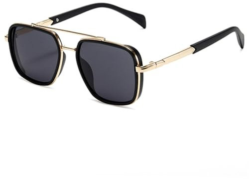 TYUVIVO Double Bridges Square Damen Luxus Sonnenbrille Retro Farbverlauf UV400 Herren Punk Outdoor Sonnenbrille,Schwarz Gold Grau,Einheitsgröße
