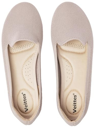 Veittes Women's Wide Width Flats Shoes, Casual Soft Knitted Breathable Classic Plus Size Ballet Shoes.(2205003-2,TA/FK,8 UK)