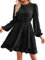 IFFEI Women Dresses Long Sleeve Crew Neck Swiss Dot Solid Casual Ladies Midi Dress XL Black