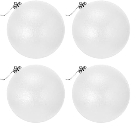 Extra große, übergroße Weihnachtsschmuck – 15,2 cm große Kunststoff-Glitzerkugeln für Hof- und Baum-Hängedekorationen (4, weiß, 15,2 cm)