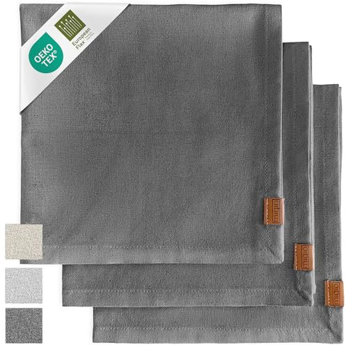 Miqio® - Design Leinen Geschirrtücher, Handtücher, Trockentücher - Halbleinen (55% Leinen 45% Baumwolle) - 70x45 cm - Leinen Küchentücher 3er Set - Ökotex Zertifiziert - Dunkelgrau