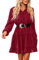 CUPSHE Women's Red XL Casual Dress: V-Neck, Long Sleeve, A-Line, Mini, Solid, Drawstring, Polyester, Spring/Summer