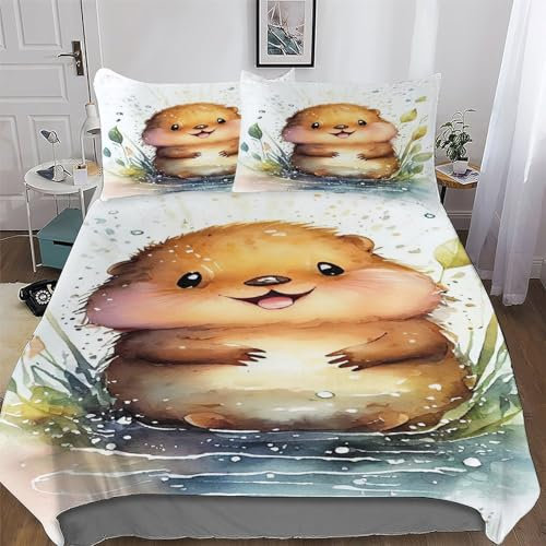 AAPZY Biber Muster Bettwäsche Bettbezug Und Kissenbezug, 3D Digital Print, Mikrofaser Bettbezüge Deckenbezug Set 2teilig Für Erwachsene Teenager Kinder Single (135x200cm)