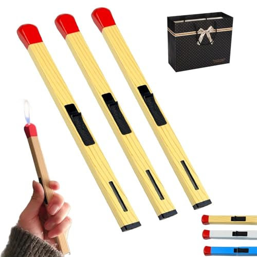 3 Pezzi Accendino A Forma Di Fiammifero,Accendino Butano Fiamma Candela A Forma Di Fiammifero,Ricaricabile,Accendino Antivento Regolabile Per Candele,Falò,Cucina,Campeggio (Giallo)