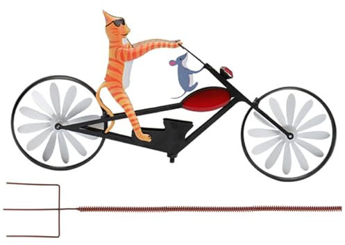 Metall-Windspiel für den Garten, niedliches Tier auf Fahrrad, Windmühlen für den Garten, Vintage-Fahrrad, Gartendekoration für Hof, Rasen, Gartendekorationen, Katze und Maus, Metall-Windspiel, Windmüh