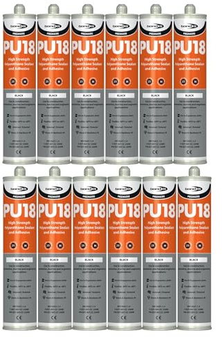 Bond It PU18 High Strength Polyurethane Adhesive and Sealant – 12x Black, 310ml | Sealant Adhesive – Oil & Chemical Resistant | Flexible Sealant for Engineering – Construction – Automotive & Marine