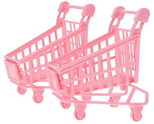 KOMBIUDA 2 Pièces Mini-Chariot Corbeille Deux Chariots Panier Rangement Panier de Rangement playmobiles paniers Rangement de Caddie de Chariot de Simulation Le Fer Rose