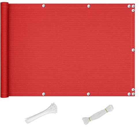 Outdoor Balkon 60x200cm Wetterbeständig UV-Schutz Rot Sichtschutzzaun für Balkon inkl. Kabelbinder und Seil