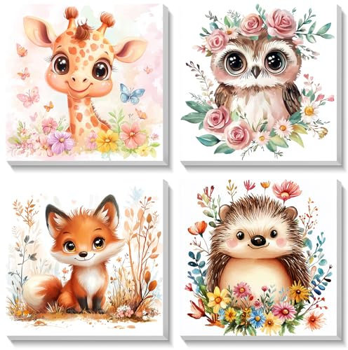 BOWETILE 4 Pack Animals Framed Paint by Numbers for Children, Painting by Numbers Kit for Kids Ages 4-8-12, Painting Kits for Kids Beginner, DIY Acrylic Pigment Drawing Paintwork for Home Decor20x20cm