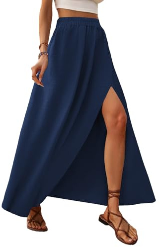 Zeagoo Gonne Lunga Donna Estiva Elegante Gonna Elasticizzata a Vita Alta Gonna A Trapezio Gonne da Spiaggia Skirt con Spacco S-XXL