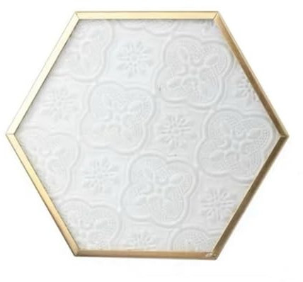 Sottobicchiere in vetro per griglia della finestra, in rame dorato europeo, motivo goffrato, esagonale, sottobicchiere in vetro per tavolo da pranzo (oro)