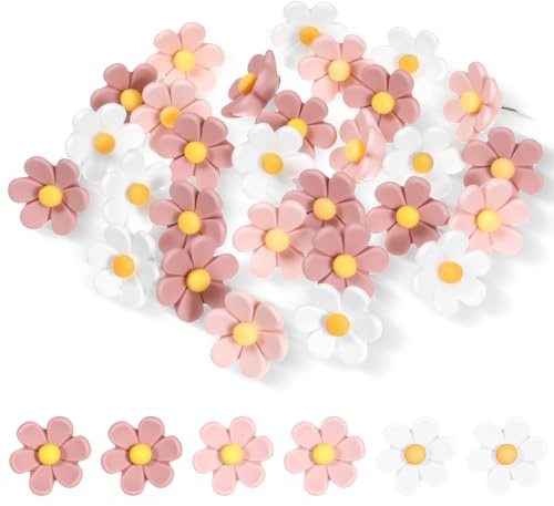 Bewudy 30 Stück Blumen Pinnnadeln, Bunte Reißzwecken Heftzwecken Blumen Pins Niedliche Reißnägel Dekorative Stecknadeln für Pinnwand Korktafel Fotowände Büro Zuhause (Rosa Style)