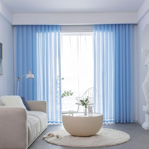 Wycian Rideau Court Voilage Rideaux Courts Bleu Canard 2 Panneaux Fil Couleur Unie 96L x 115H Cm
