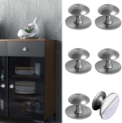 WISIRENT 6 Pezzi Self Adhesive Drawer Handles, Argento Rotondi Manopole Cassetto Maniglia per Porta Cassetto in Acciaio Inox Autoadesiva, Maniglie Adesive per Mobili Senza Forare per Armadi e Mobili