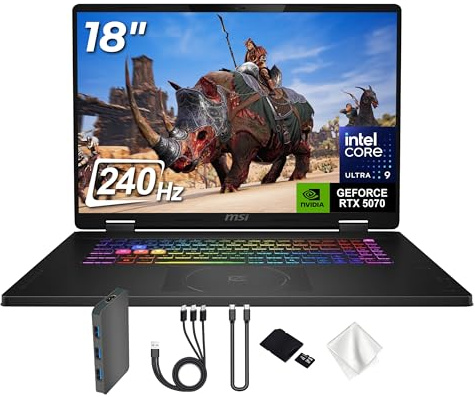 MSI Crosshair 18 HX AI 18 240Hz Gaming Laptop, Intel Ultra 9 275HX, NVIDIA RTX 5070 8GB GDDR7, 32GB DDR5, 5TB Storage (4TB PCIe SSD&1TB Docking Station), RGB Backlit Keyboard, Wi-Fi 6E, Win 11, Black