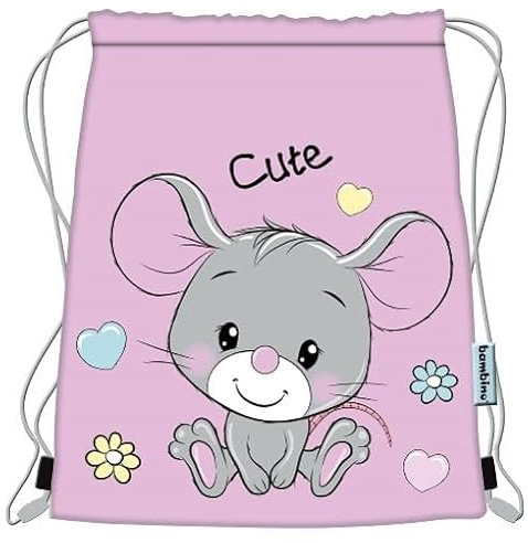 St.Majewski - Kordelzugbeutel - Kordelzug Turnbeutel String Schwimmbeutel Kordelzug, Rucksack Streifen für Fitnessstudio Schwimmen Schuhbeutel - Maus Motiv - 43 x 34 cm