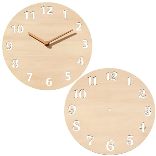 BENECREAT 2er Pack 30cm Unbehandeltes Holz Zifferblatt Rohling für DIY Basteln und Wohnkultur, Großes Rundes Holz Ziffernblatt mit Vorgebohrtem Mittel Loch, 5mm Dicke