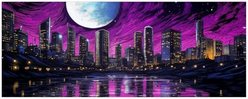Wallario Küchenrückwand selbstklebend 115 x 50 cm, Motiv: Mond über der Stadt | Spritzschutz abwischbar & pflegeleicht