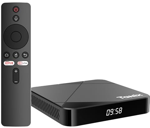 CHROX Reproductor Multimedia Android 14.0 TV Box, TANIX TX5 RK3528 con CPU De Cuatro Núcleos, Compatible con USB 3.0/3D/4K H.265/Wi-Fi De 2.4G.,4gb+64gb