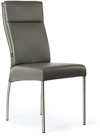 SIX Echtleder Esszimmerstuhl Bürostuhl Küchenstuhl mit massiven Edelstahlfüssen Doppelter Ergonomischer Rücken Sitzkomfort Edles 1,3mm Dickes Leder Gatto Grau
