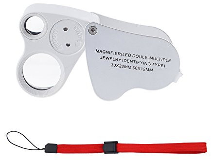 Beleuchteter Schmuck LED Augen Lupe Vergrößerungsglas mit zwei Linsen, 60X, 12MM und 30X, 22MM mit Kare und Kind Einzelhandelsverpackung (60x und 30x, Silber/Weiß)