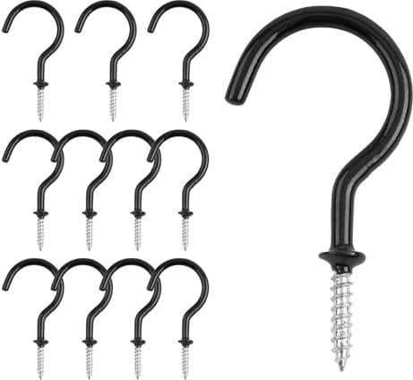 KINGLAKE 12 pz vite occhio ganci da soffitto a tazza ganci Ganci in acciaio rivestito in plastica, colore: Nero