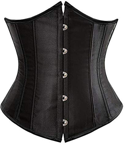 Kelvry Women's Satin Waist Cincher Lace up Boned Bustier Underbust Corset, Black, 18-20