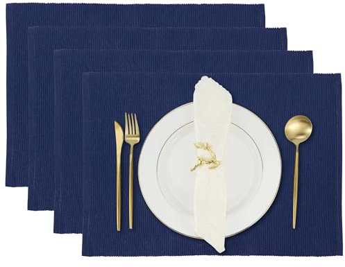 Navy Blue Dinning Placemat Set 4-48 * 33 cm fein Gerippter Baumwollküchen Küchentisch Tischemat für Heimküche, Café Restaurant
