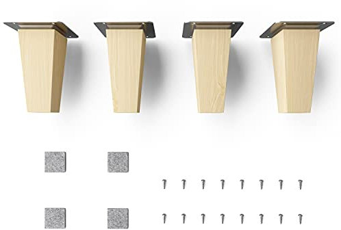 Sossai Pieds de Meuble en Bois de hêtre Naturel Non traité Clif Square HMF3 Hauteur 10 cm carrés Version Droite pour étagères commodes armoires