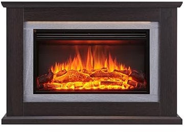 BALDERIA Xenia Elektrokamin - Elektrischer Standkamin mit Heizung 1000/2000 W, realistischer 3D-Flammeneffekt, LED-Beleuchtung, Fernbedienung programmierbar, Timer, Thermostat, Dunkelbraun