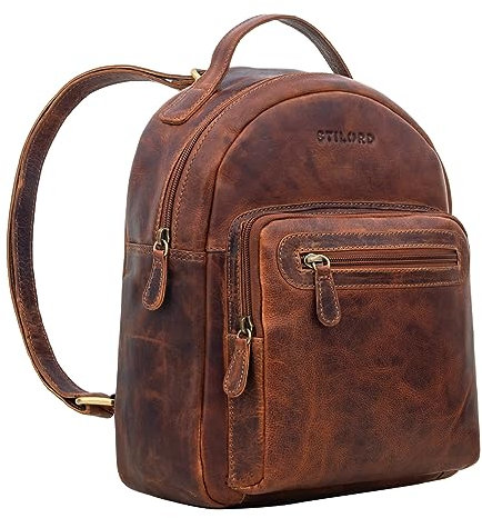 STILORD 'Kima' Vintage Rucksack Damen klein Leder Cityrucksack Frau Rucksack-Handtasche Mini Tagesrucksack Daypack Damenrucksack Echtleder, Farbe:prestige - braun