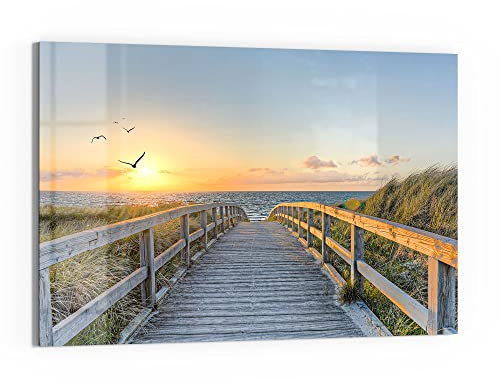 DEQORI Glas-Magnettafel | 60x40 cm groß | Motiv Dünenweg zum Meer | Memo-Board aus Glas | Magnetboard inkl. Magnete, Stift & Tuch für Küche & Büro | Tafel magnetisch & beschreibbar