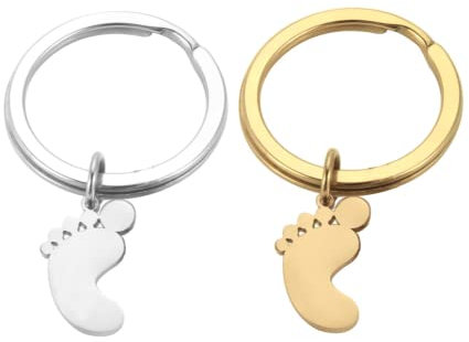 ZDHC 2 Stück Baby Fuß Form Schlüsselanhänger Mini Edelstahl Hip Hop Fußabdruck Schlüsselanhänger für Frauen Tasche Auto Schlüssel Anhänger, Silber 1 + Gold 1, One size