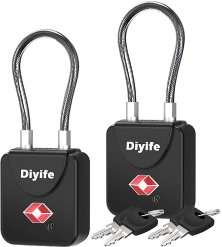 Diyife TSA Cadenas Valise de Câble avec Clé [2 Pack 4 Clés], Cadenas à Bagages, Serrure de Voyage, pour Valise, Sacoche de Bagage - Noir