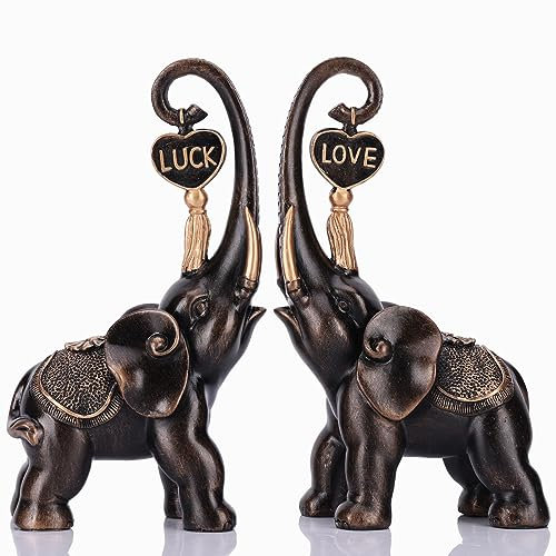 Bronze Elefant Statue 2 Stück Set, Liebe Skulptur, Glückliche Dekoration für Wohnkultur, Büro, Konsole und Regal Dekor Ästhetik