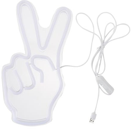 UKCOCO 1stk Siegesgeste Licht Led-wand-vibes-licht Victory-peace-zeichen-neonlampe Leuchtreklamen Für Zimmer Neonlichter Wohnzimmer Partylicht Schreibtisch Wie 3d Lichter Anordnen Weiß