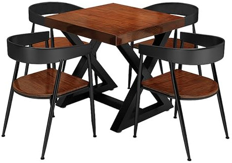 Madera maciza Conjunto Mesa y Sillas Cocina, mesa redonda, Mesa de Cocina con Sillas, juego de mesa de comedor de 3/5 piezas, for 2-4 Personas, Estructura de Metal, Cocina, Comedor, Salón ( Color : Tw