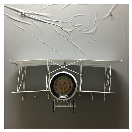 HASMI Floating Shelves Iron Art Aircraft Style Wall Hanging, Living Room and Dining Room Storage Rack, Wall Clock Creative Decoration Wall Shelves (Color : White)