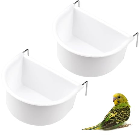 Mkemka 2Pcs Bird Cage Feeding Tray Plastic Water Feeder Hanging Bowl With Hook (White)