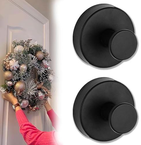 ROPTINK Crochets à Ventouse pour couronnes sur Verre, Crochets à Ventouse pour Couronne, Crochets sans perçage, Crochets à Ventouse pour Couronne pour Porte d'entrée à Suspendre, 15 LB (Black2)