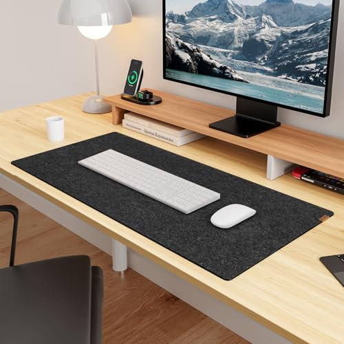 YSAGi Felt Desk Mat, 80 x 40 cm Large Mouse Pad, Non-Slip Desk Pad, Desk Protector Mat, Computer Laptop Mat, Table Mat for Office Home Desk Accessories, Black