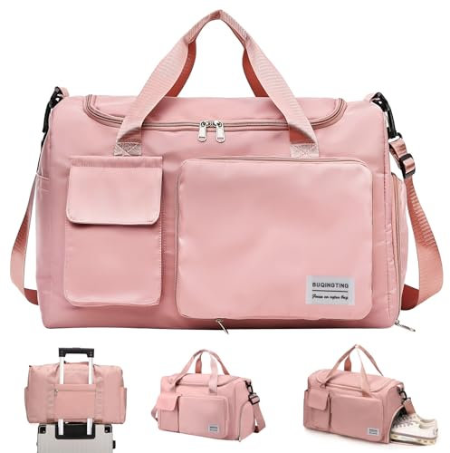 COEKI Sporttasche Damen Herren Wasserdicht Reisetasche mit Schuhfach Nassfach, Large Capacity Travel Bag Gym Bag Schwimmtasche Übernachtung Weekender für Reisen, Fitness, Sport (Rosa)