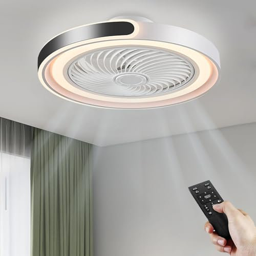 AHRHSM Ventilateur-Plafond-avec-Lumiere-Silencieux Lampe-ventilo plafond-Dimmable Lustre-Ventilateur-de-Plafond-avec-Télécommande Reversible 3 Températures de Couleur - et 6 Vitesses (Noir et blanc)